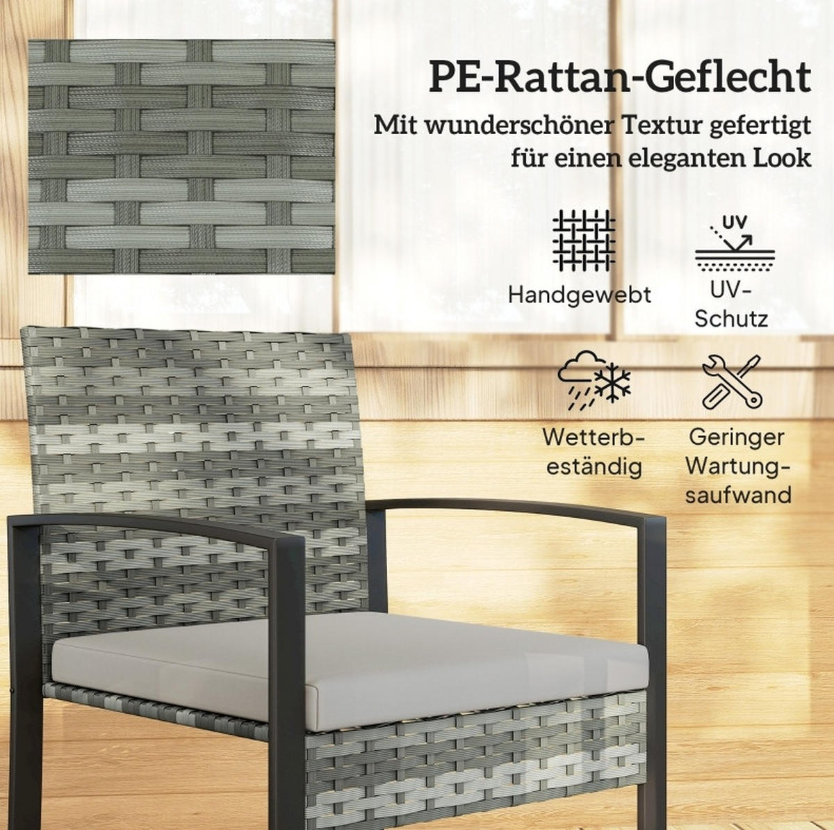BALKONSET 55/58/76 cm hellgrau aus Stahl mit 2 Sesseln und Tisch - Hellgrau, Metall - OKWISH