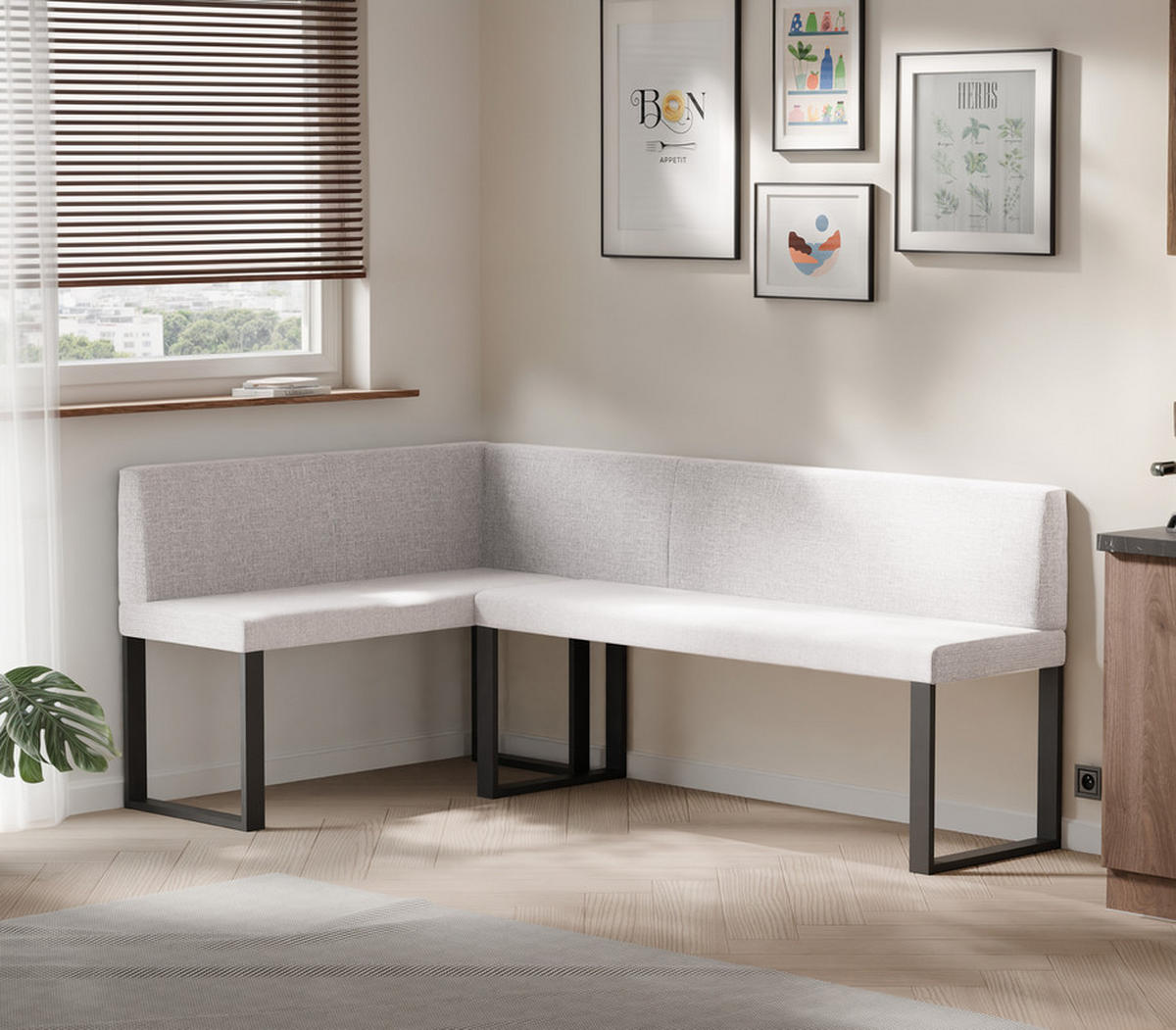 ECKBANK links SANA U Webstoff glatt, 142/196 cm Beige - Beige, Textil/Metall (142/196cm) - Idohome