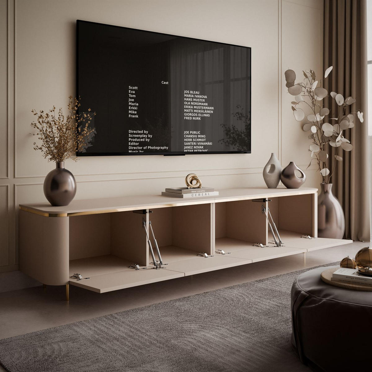 TV-SCHRANK AVELINE 200 cm mit LED-Beleuchtung - Kaschmir, Holzwerkstoff (200/48/40cm) - Lookway