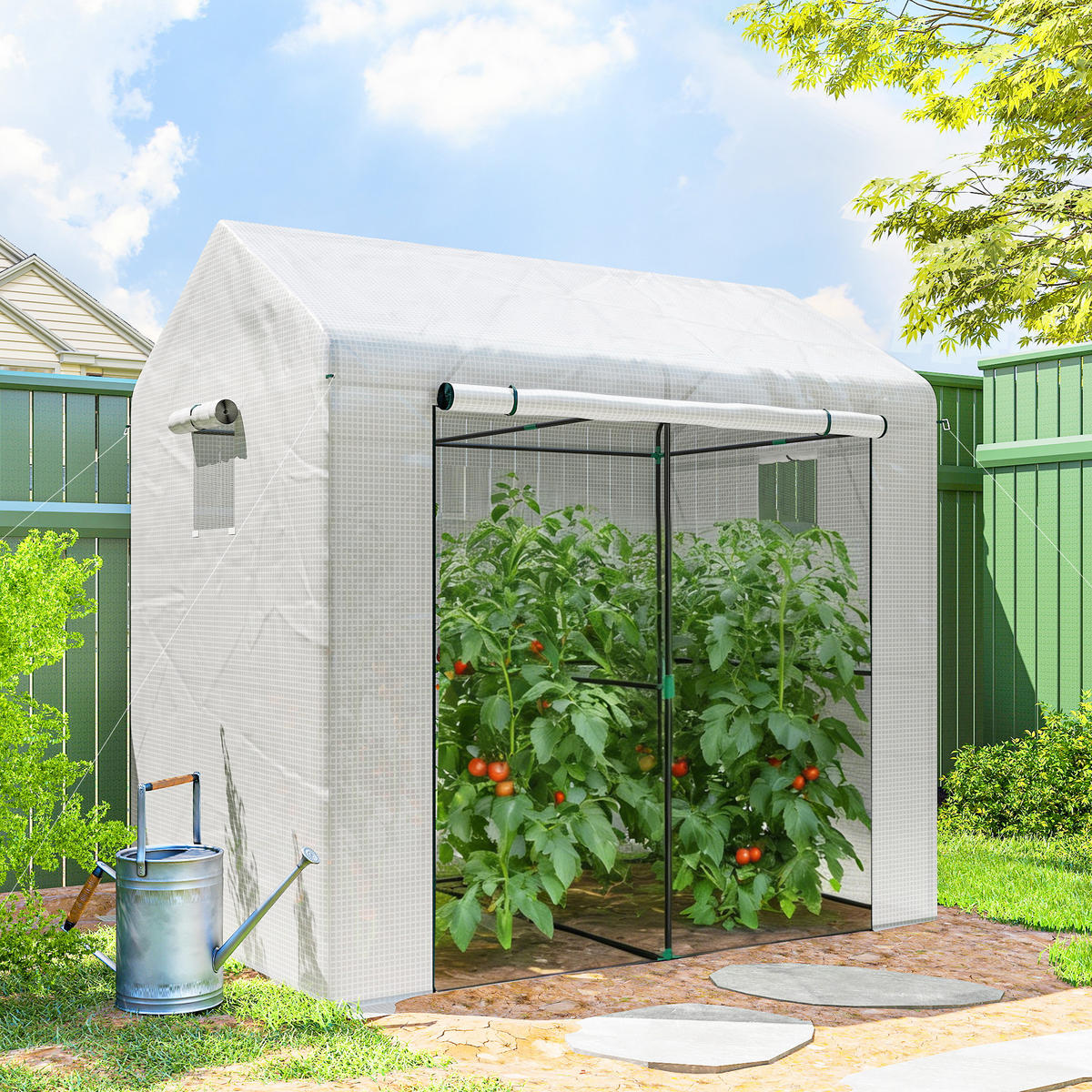 FOLIENGEWÄCHSHAUS Stahl PE Weiß - Weiß, Kunststoff (140/200/200cm) - Outsunny