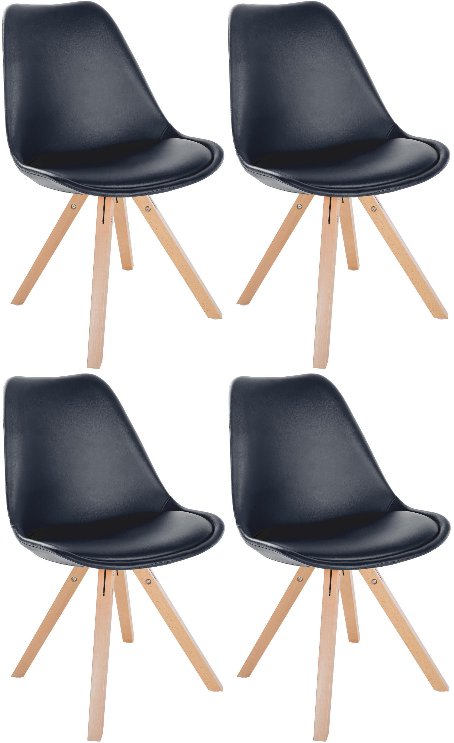 STUHL 4er Set Lederlook schwarz - Schwarz/Naturfarben, Holz/Textil (48/81/54cm) - CLP