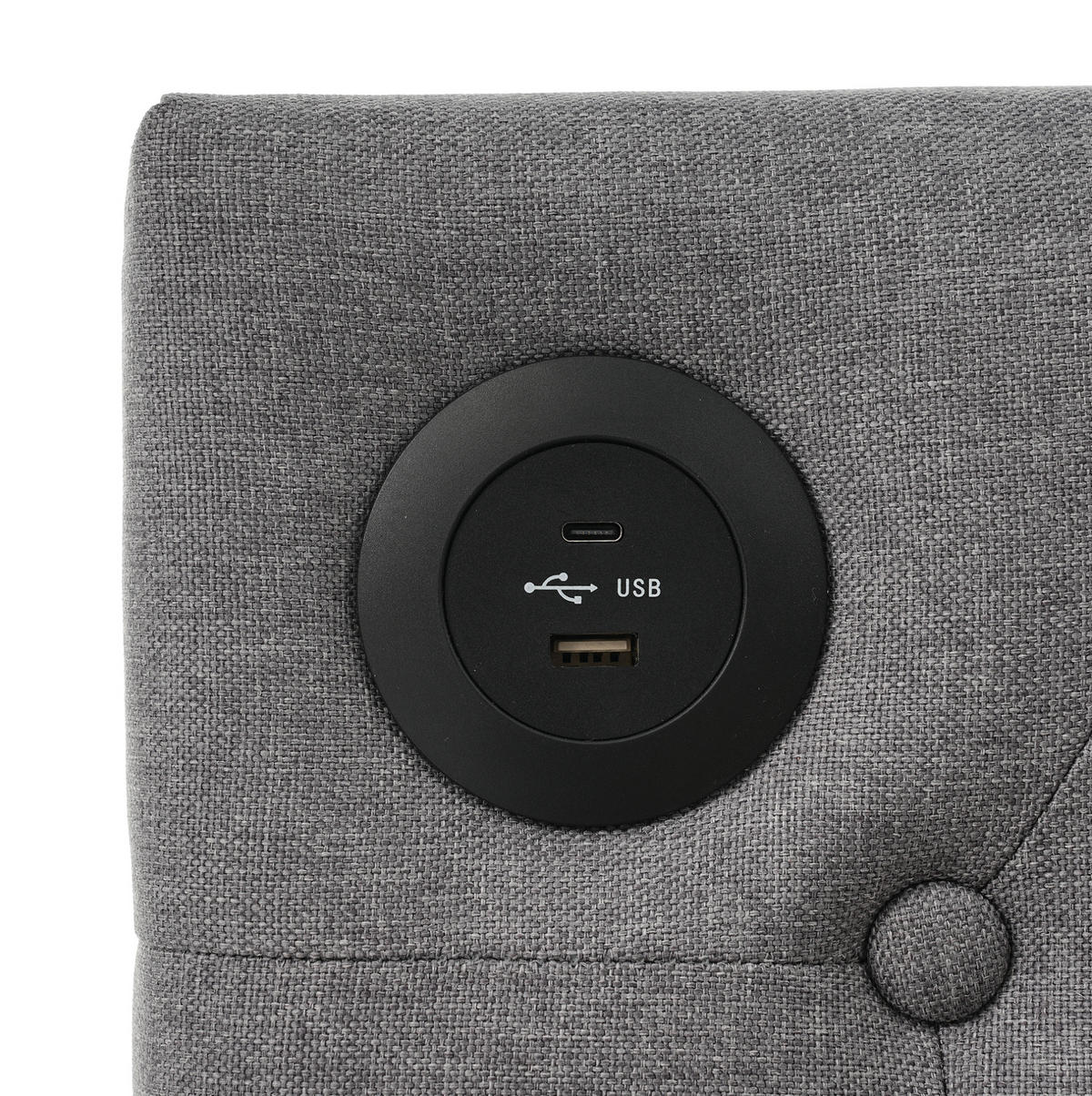 POLSTERBETT 90/190 cm Grau aus Leinen mit USB Type C und 2 Schubladen - Grau, Textil (90/190cm) - OKMYHOME
