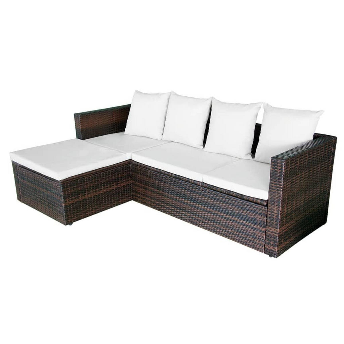 LOUNGEGARNITUR mit Auflagen und Couchtisch, aus Poly Rattan, Braun, 4-teiliges Set - Creme/Braun, Kunststoff/Textil - vidaXL