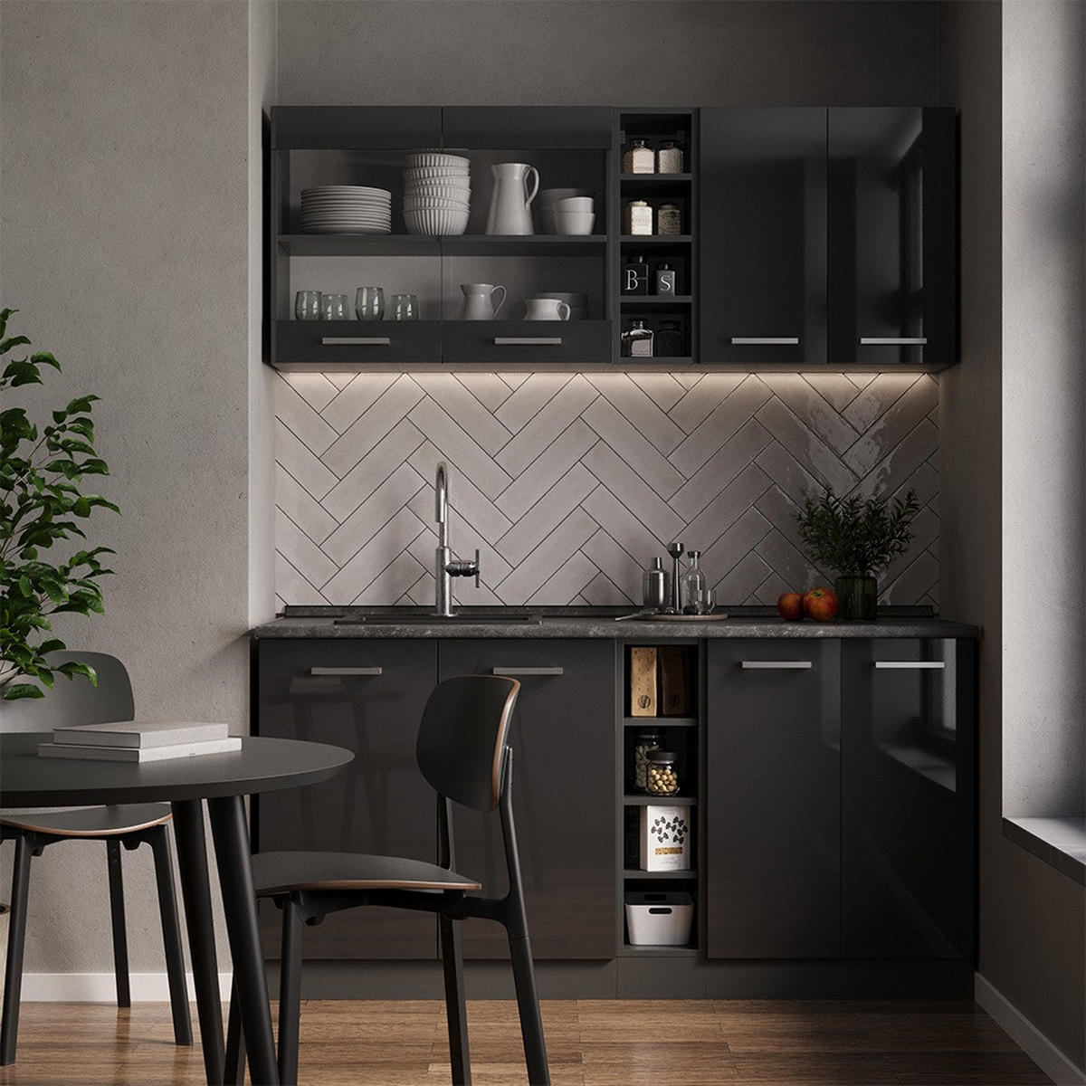 Schwarz Hochglanz/Anthrazit, Holzwerkstoff (160/81.6/60cm) - Vicco