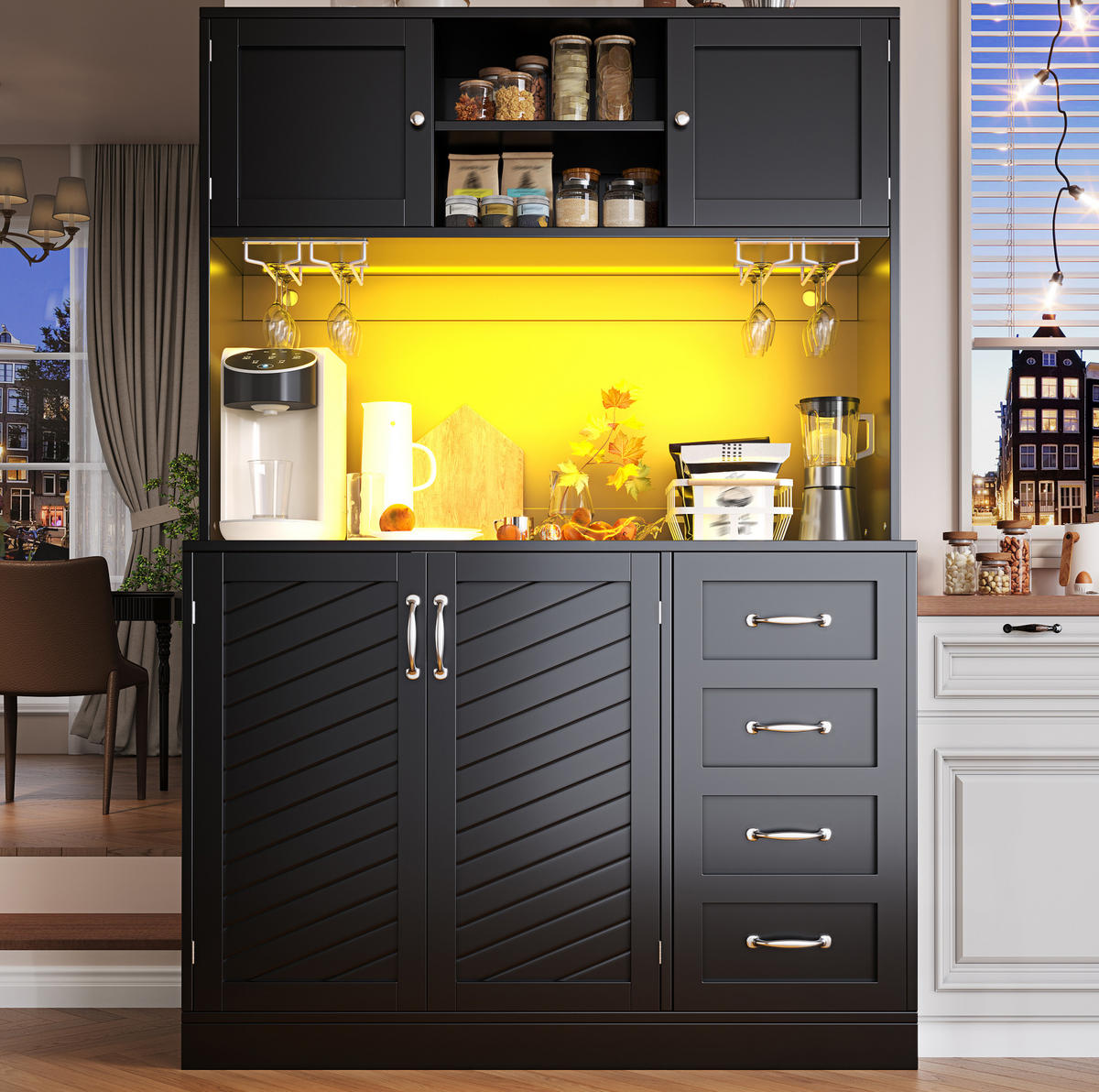 BIFE omara z LED-osvetlitvijo, 120/40/188 cm, MDF, črna - črna, leseni material (40/188/120cm) - OKMYHOME