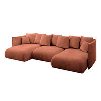 WOHNLANDSCHAFT mit Schlaffunktion und Bettkasten ONESK-U 304x165x40 Apricot Velours - Koralle, Holzwerkstoff/Kunststoff (304/90/165cm) - ALTDECOR