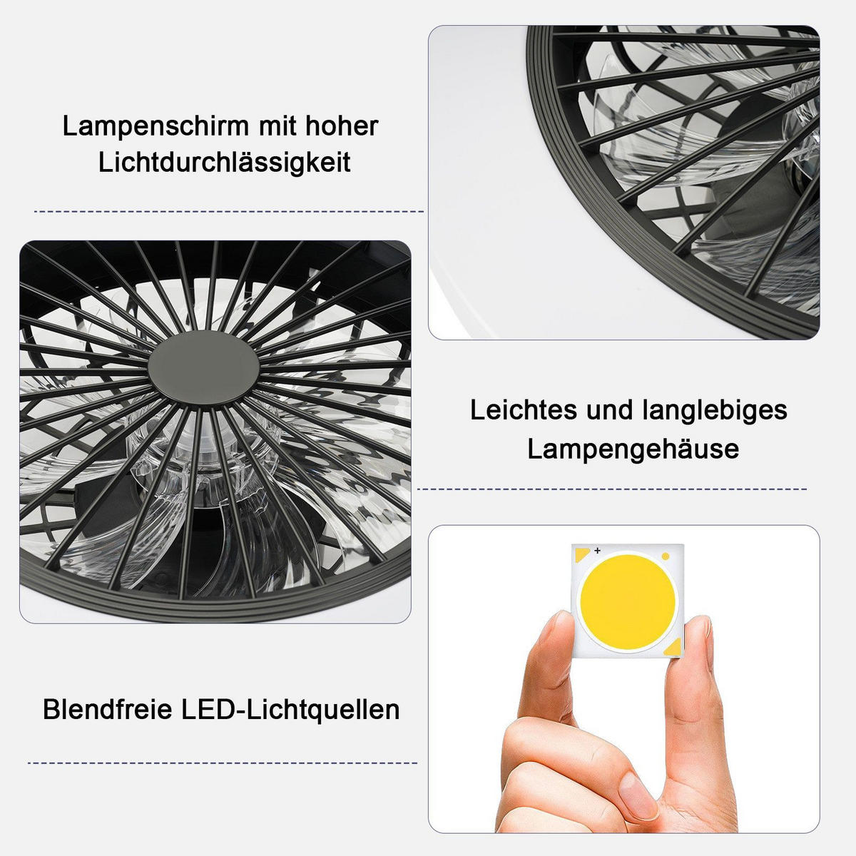 DECKENVENTILATOR RAISNER 49/49/17 cm - Schwarz, Kunststoff (49/49/17cm) - Nettlife