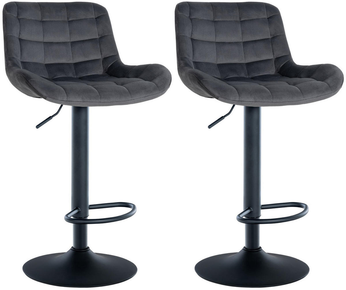 BARHOCKER 2er Set Samt dunkelgrau - Dunkelgrau/Schwarz, Textil/Metall (48/81/54cm) - CLP