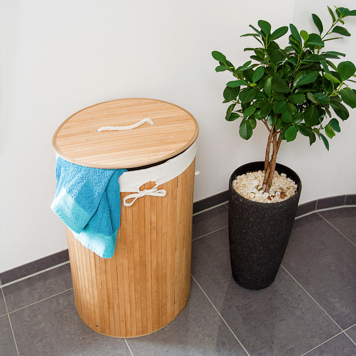 WÄSCHEKORB - Hellbraun, Holz/Textil (41/65/41cm) - Relaxdays