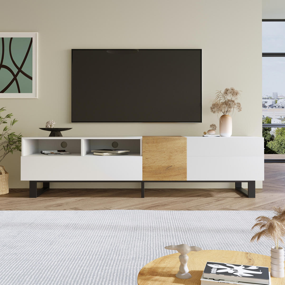 TV-SCHRANK in Weiß/Holzoptik mit 2 Schubladen 180/38/50 cm - Weiß, Holzwerkstoff (180/50/38cm) - Redom