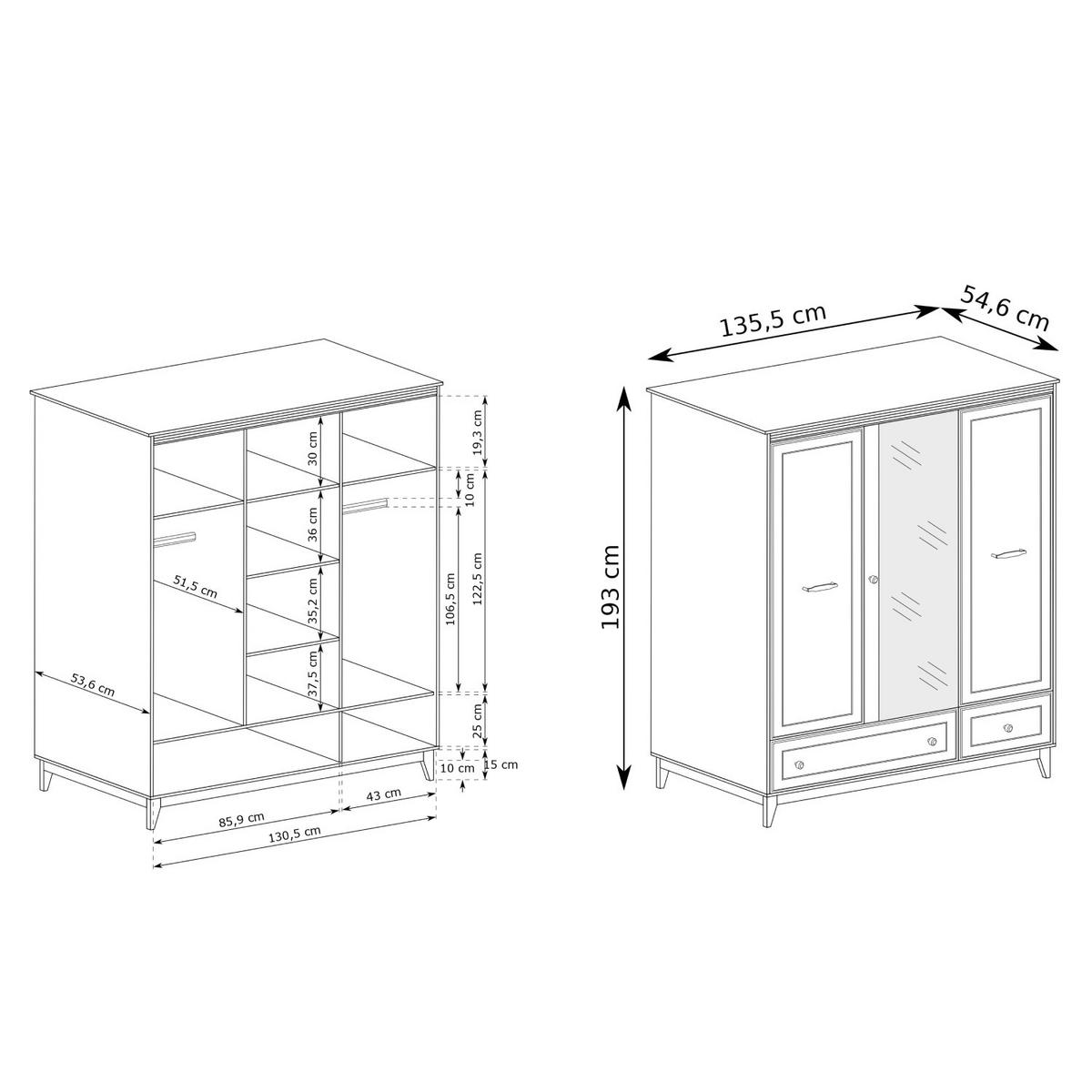 KLEIDERSCHRANK Windsor W-15 135,5 x 193 x 54,5 cm Kaschmir - Kaschmir/Eichefarben, Eichenholz/Holzwerkstoff (135.5/193/54.5cm) - Koseto