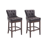 BARHOCKER 2er Set Echtleder braun - Braun, Leder/Holz (55/109/57cm) - CLP