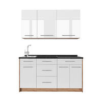 SINGLEKÜCHE Fame-Line, Weiß Hochglanz/Goldkraft Eiche, 150 cm ohne Arbeitsplatte - Honigeiche/Weiß Hochglanz, Holzwerkstoff (150/82/51.6cm) - Vicco