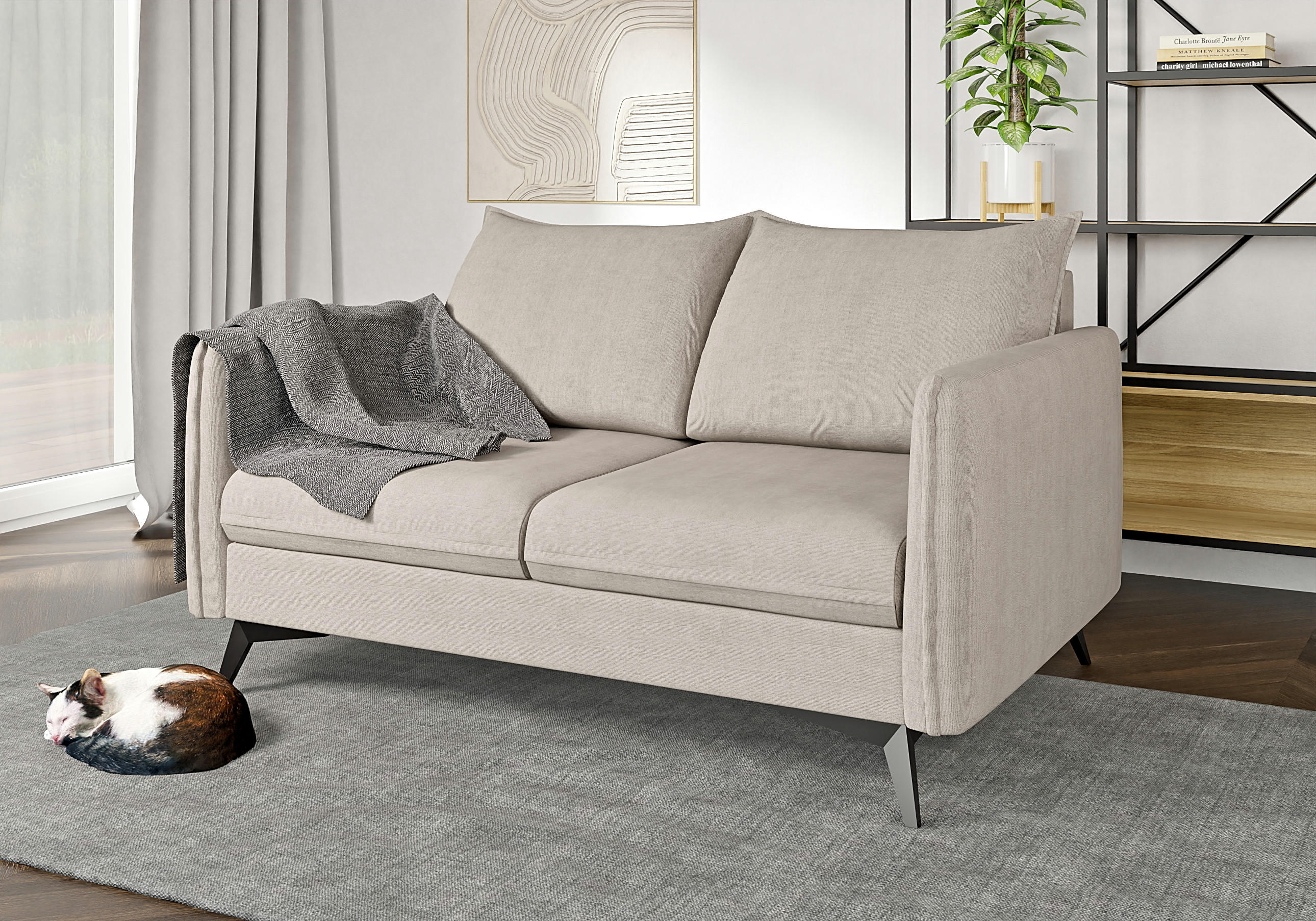 2-SITZER-SOFA Pulse Beige Luxusmicrofaser - Ecru/Beige, Holz/Textil (138/86/91cm) - S-Style Möbel