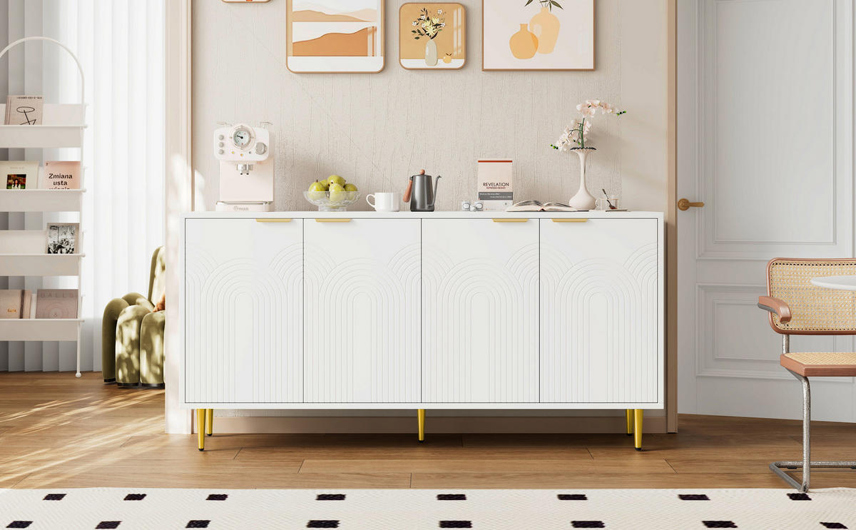 SIDEBOARD 160x40x80 cm mit 4 Türen und Hochglanzbeinen, Weiß - Weiß, Holz (160/80/40cm)