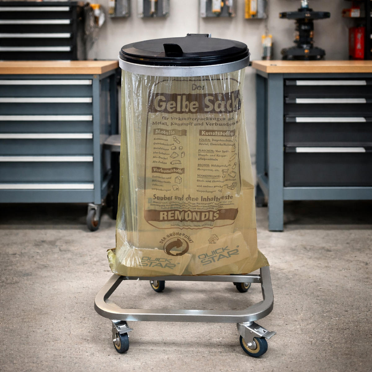 ROLLBARER Müllsackständer mit 4 Rollen verzinkt - Zinkfarben, Metall (40/100/40cm) - QUICK STAR