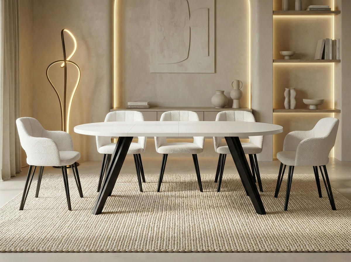 ESSTISCH Ravero runder ausziehbarer, Weiß 100-180/100/77 cm - Schwarz/Weiß, Holz/Holzwerkstoff (100/100/77cm) - WFL GROUP