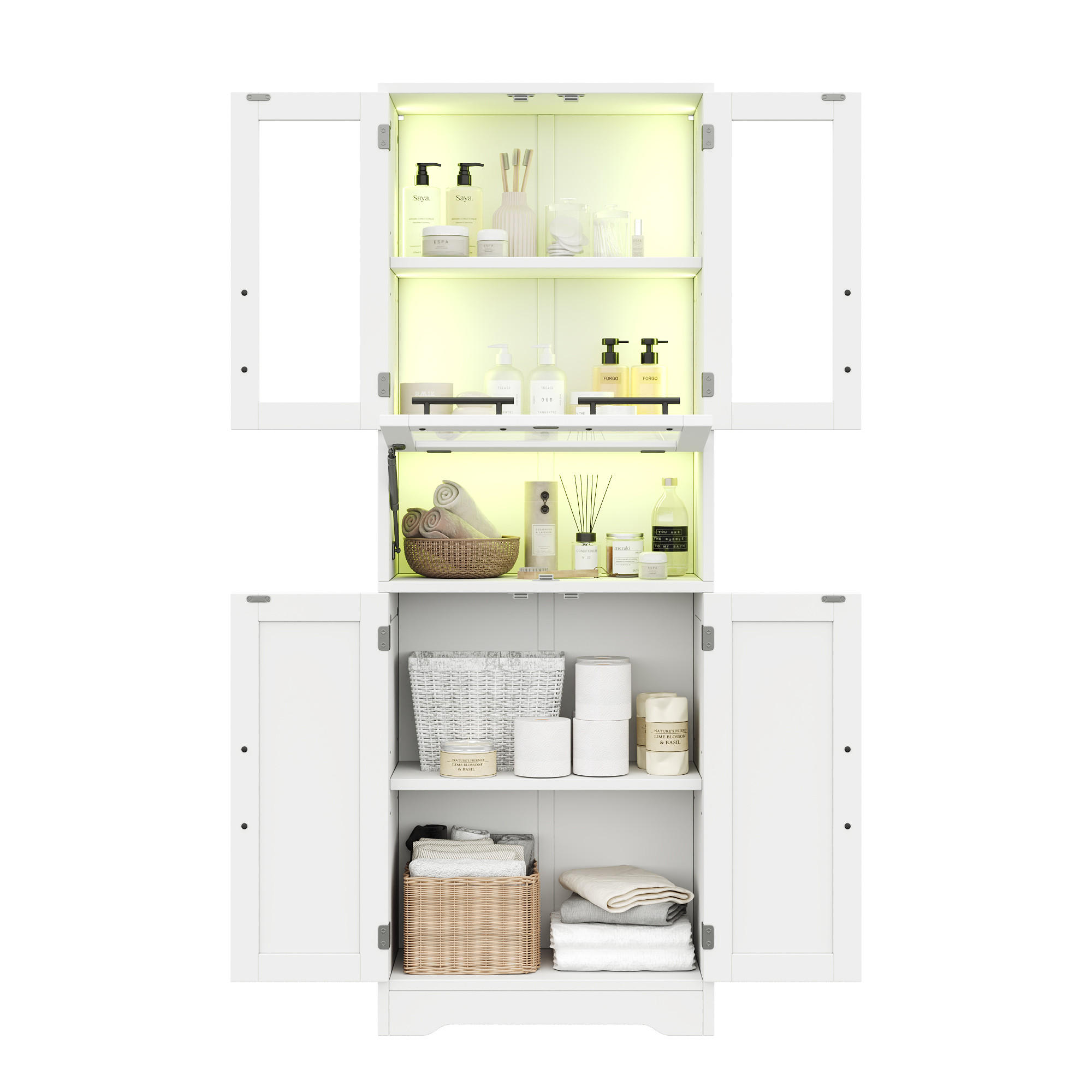 BADEZIMMERSCHRANK in Weiß Aufbewahrungsschrank mit Verstellbare Einlegeböden und App-gesteuertes LED, B60/T30/H170cm - Weiß, Glas/Holzwerkstoff (60/170/30cm) - STILVORA
