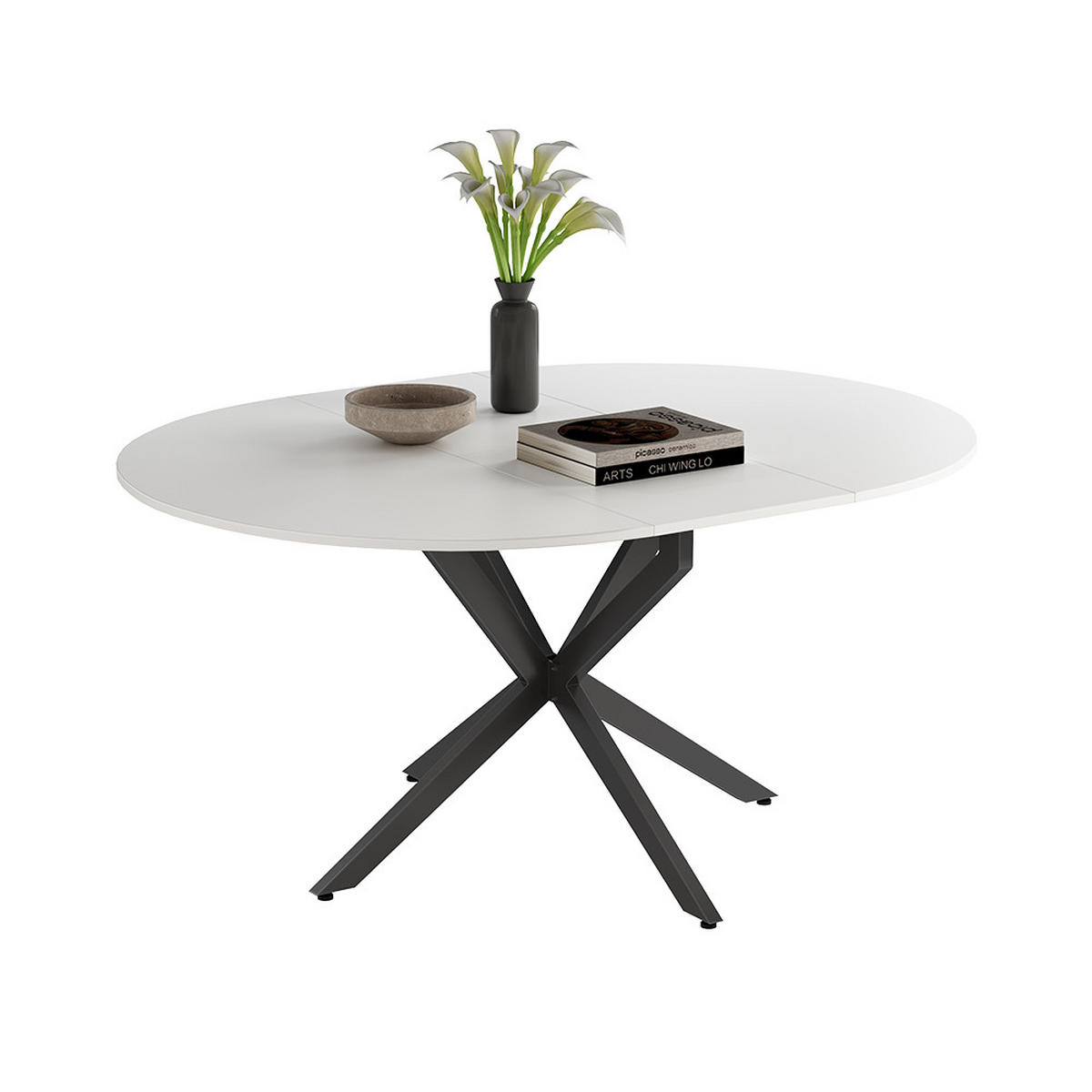 ESSTISCH Loyd Weiß/Schwarz 120 x 76.5 cm ausziehbar - Schwarz/Weiß, Holzwerkstoff (120/120/76.5cm) - Vicco