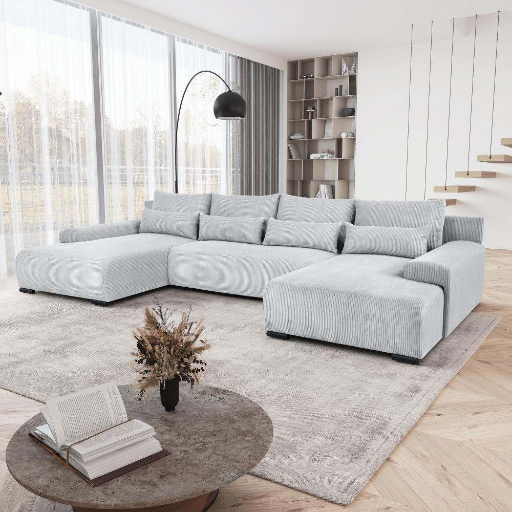 WOHNLANDSCHAFT Benny U hellgrau - Hellgrau/Schwarz, Textil/Metall (350/85/186cm) - Beautysofa