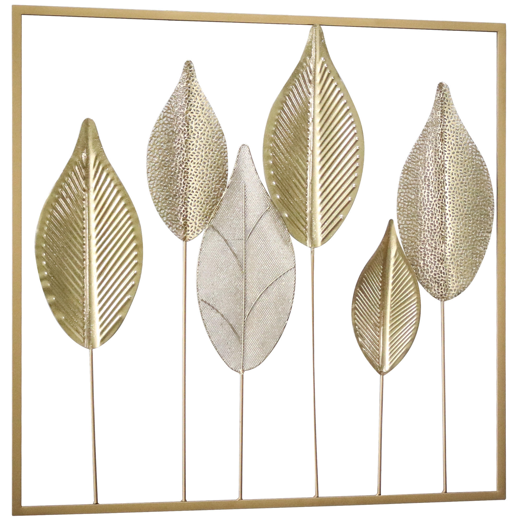 WANDDEKOR DE-08853 Blattdesign mit Metallrahmen, 70/70 cm Goldfarben - Goldfarben, Metall (2.5/70/70cm) - ComfortXL