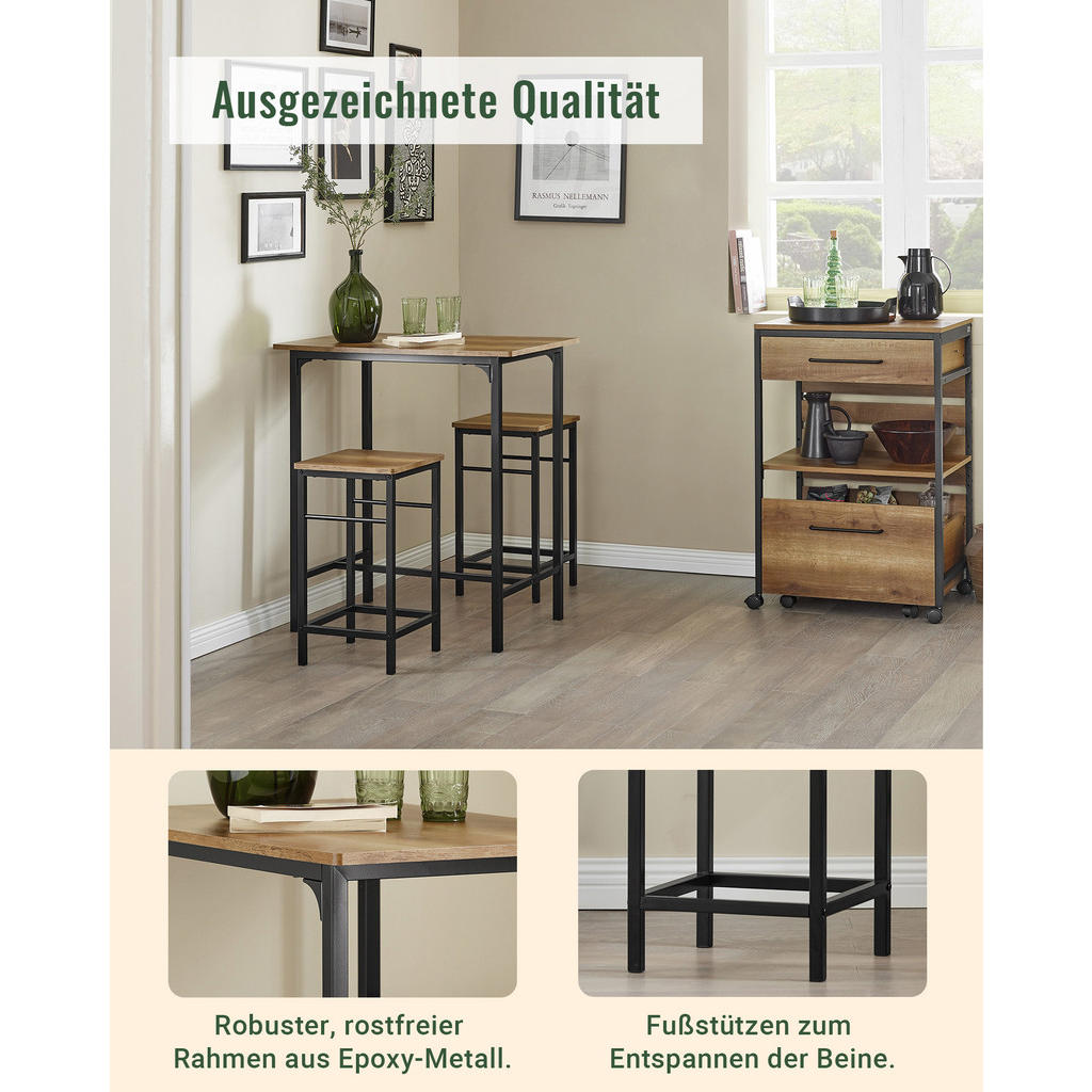 Thumbnail - SoBuy Bartisch, Braun, Holzwerkstoff, Metall, 80x88x50 cm, Esszimmer, Barmöbel, Barschränke & Theken