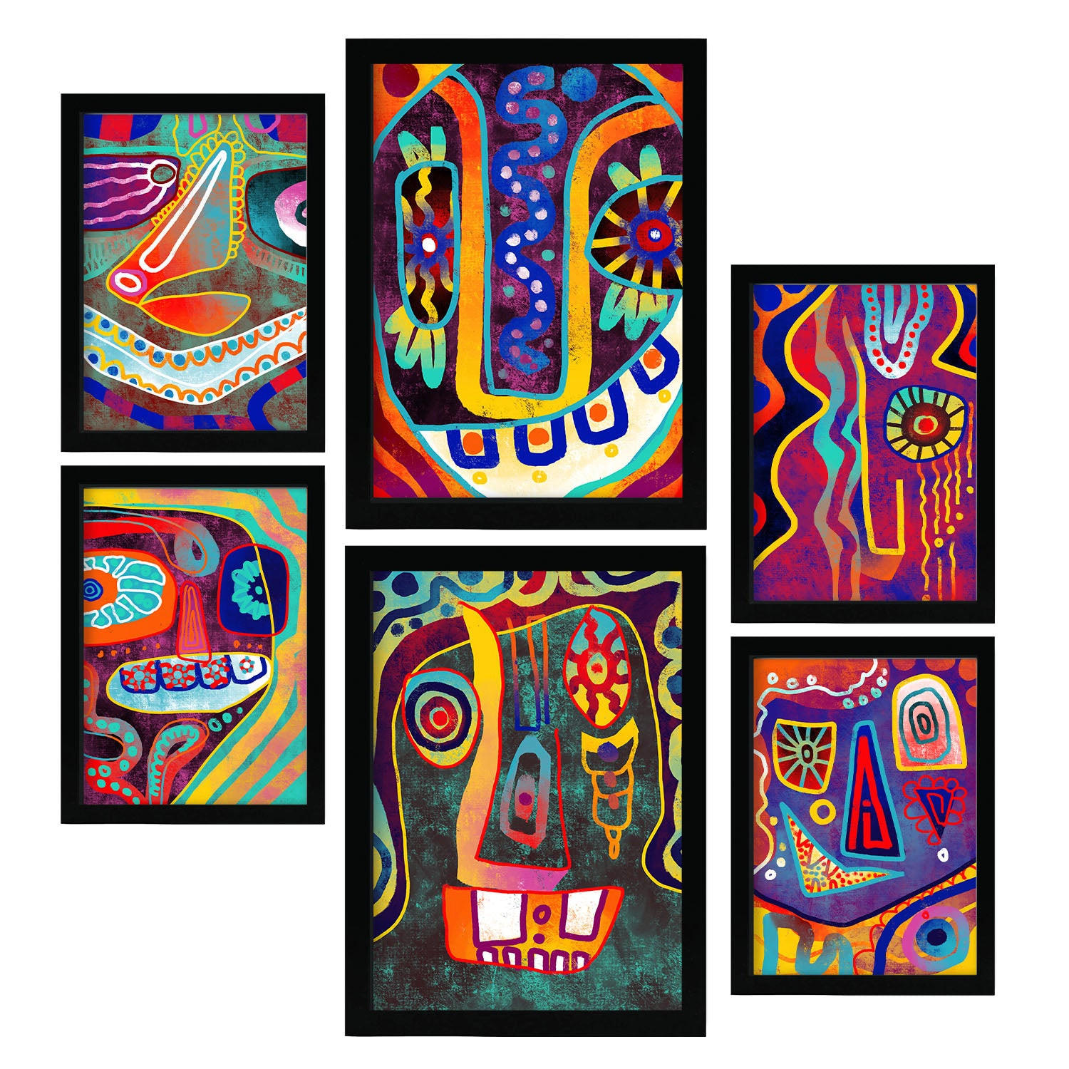 POSTER Set Mit 6 Gotischer Typ In Farbenfrohe Zusammenfassungen A3 & A4 Schwarzer Rahmen - Schwarz, Papier (29/3cm) - Nacnic