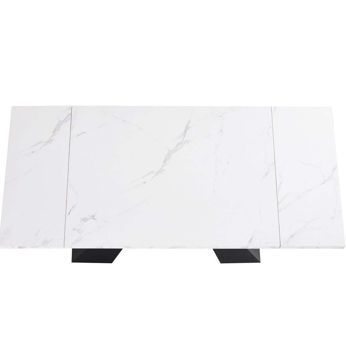 AUSZIEHBARER Esstisch, MDF in Marmoroptik mit Metallgestell, 99-159/74/77 cm, Weiß - Weiß, Holzwerkstoff (159/74/77cm) - Redom