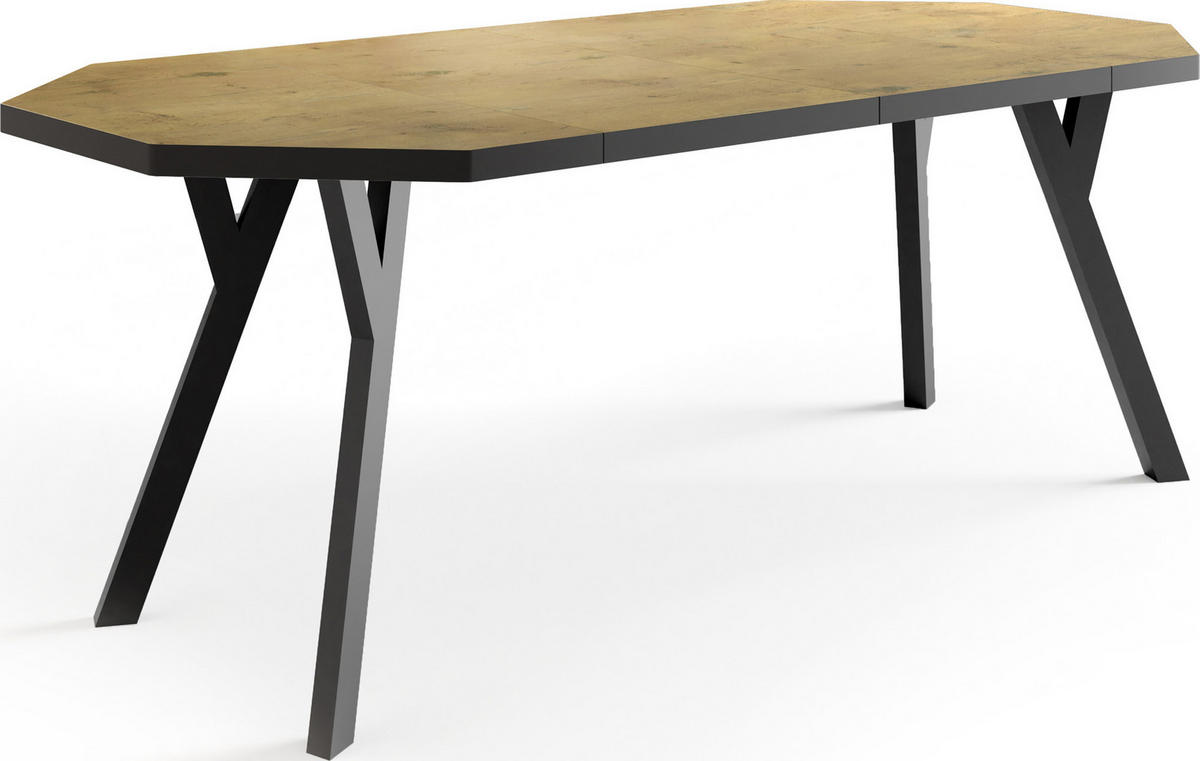 ESSTISCH Desmond achteckiger ausziehbarer, Lancelot Eiche 100-200/100/76 cm - Eichefarben/Schwarz, Holz/Holzwerkstoff (100/100/76cm) - WFL GROUP