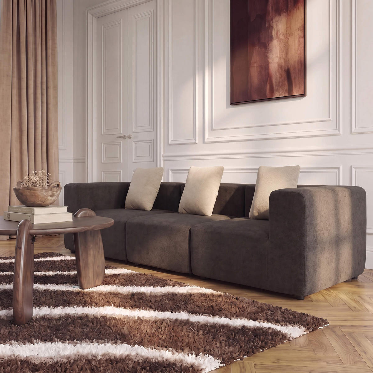SOFA Pure 3-Sitzer - Braun Sand - Braun, Textil (300/62/100cm) - COCO Living