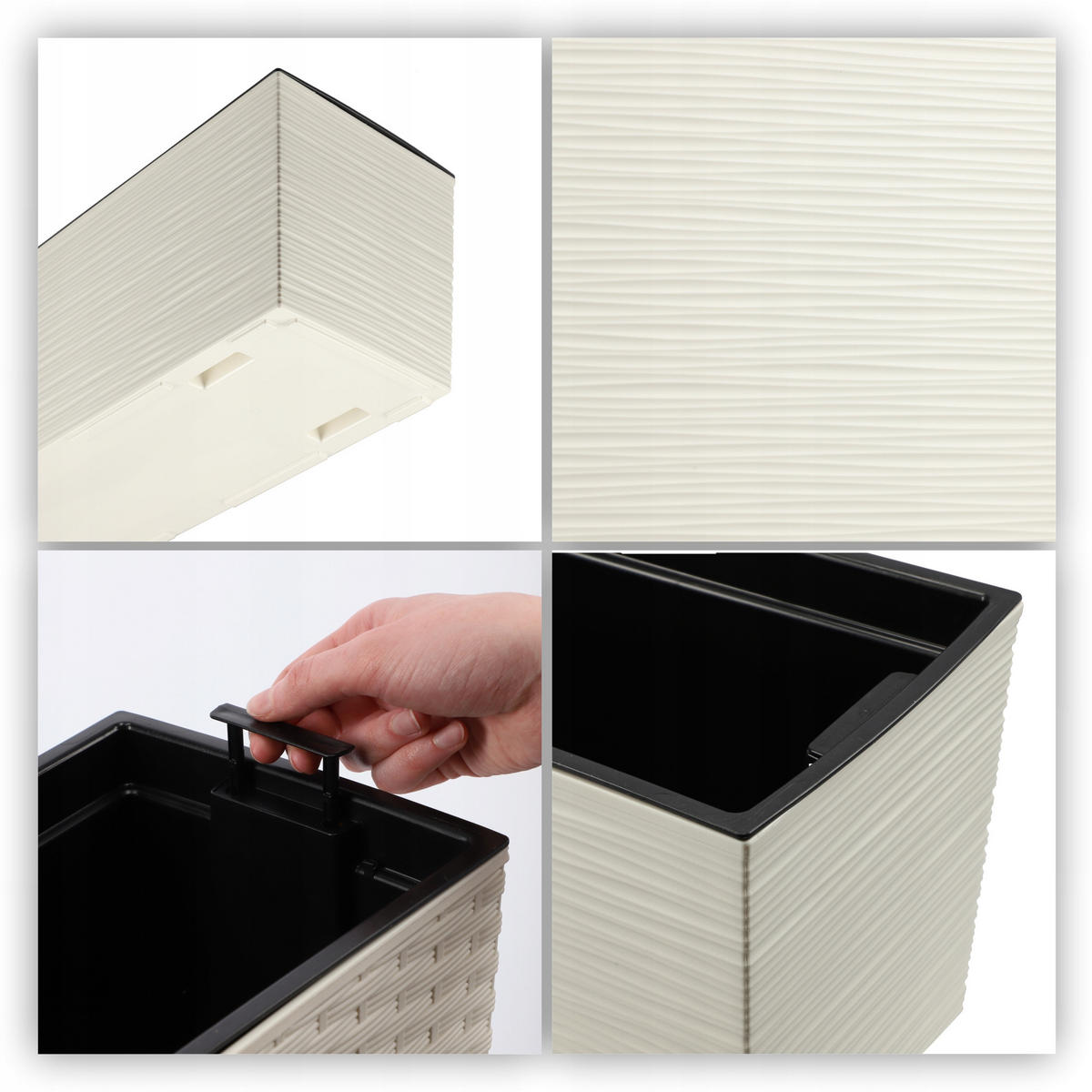 BALKONBLUMENTOPF mit Einsatz und 2 Griffe 56 cm, Creme - Creme, Kunststoff (18/56cm) - KADAX