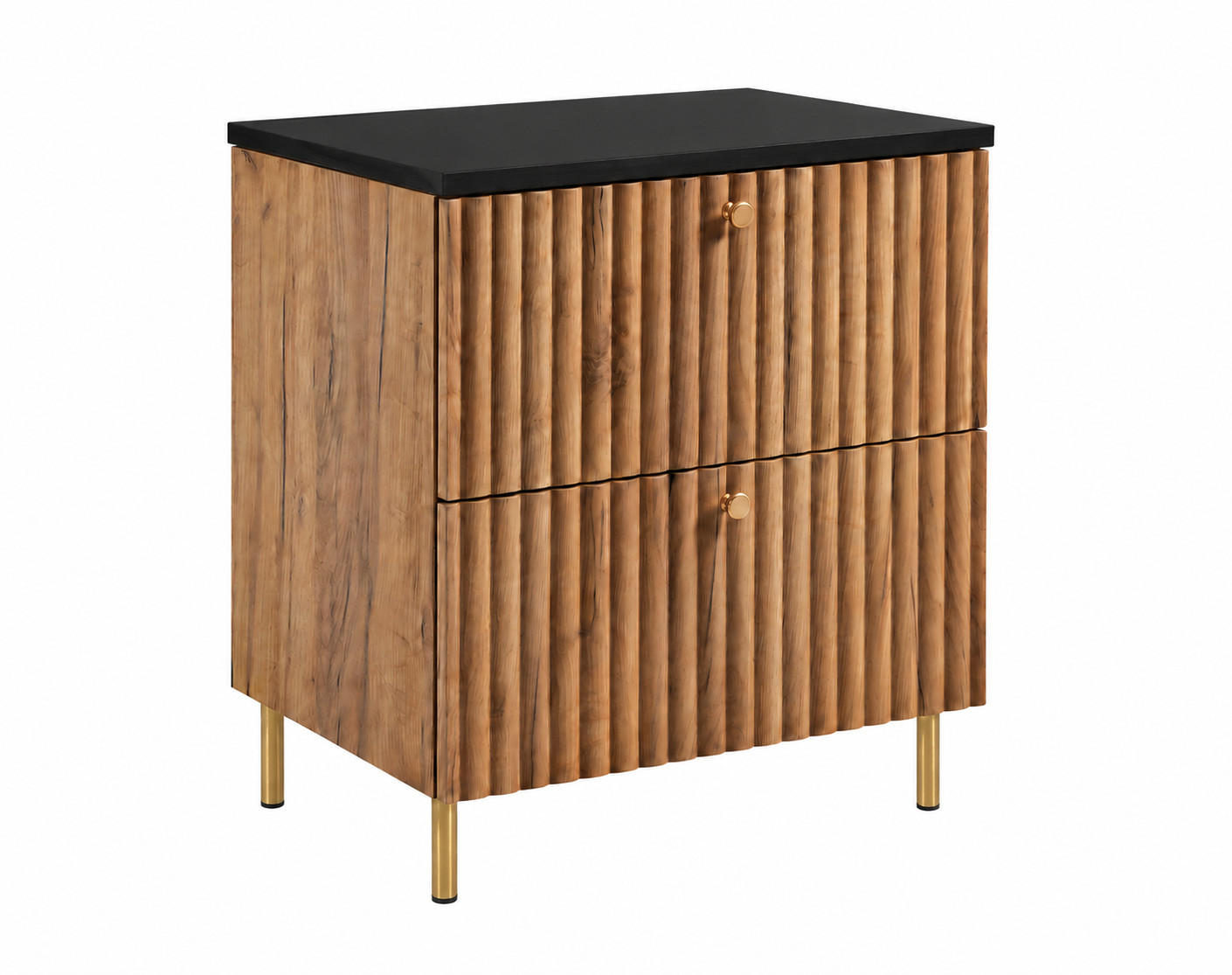 BADEZIMMERSCHRANK: Craft Eiche Gold / Platte Schwarz / Griffe Gold / Beine Gold, 60 x 46 x 73,6 cm - Eichefarben/Goldfarben, Holzwerkstoff (60/73.6/46cm) - 3XE LIVING