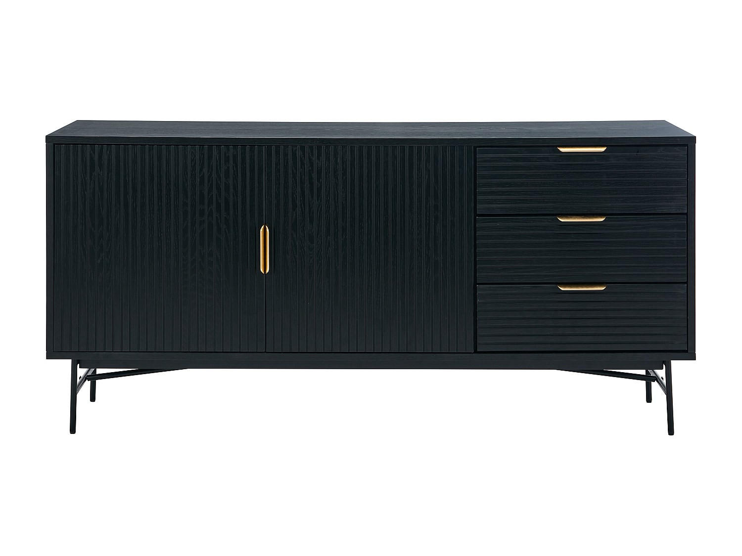 SIDEBOARD - 160 cm x 40 cm - Holz, Platte - Schwarz, Goldfarben SIRIOLA - Goldfarben/Schwarz, Holz (160/75/40cm) - Vente-Unique