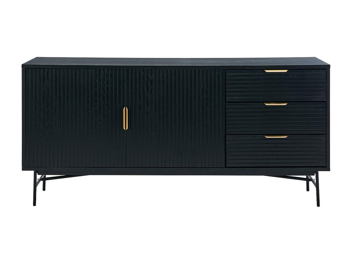 SIDEBOARD mit 2 Türen & 3 Schubladen - Eichenfurnier & Metall - Schwarz & Goldfarben - SIRIOLA - Schwarz, Metall (160/75/40cm) - Vente-Unique