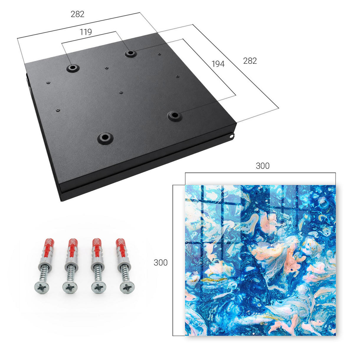 SCHLÜSSELBOX Schwarz 30x30 cm- Türöffnung nach rechts - Bunte Wirbel - Blau, Metall (30/30/5cm) - TULUP