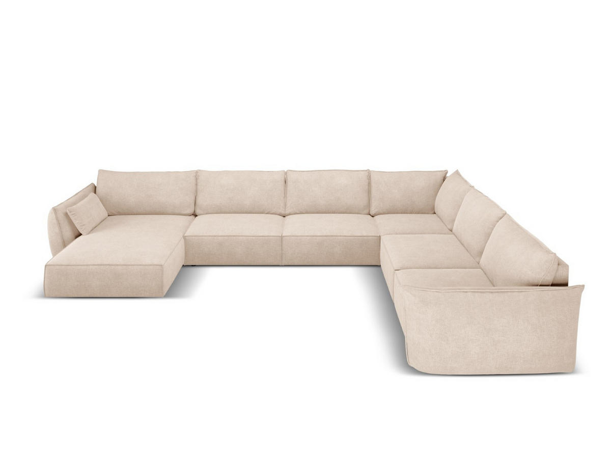 PANORAMASOFA rechts Kaelle aus Chenille-Stoff beige 8 Sitzplätze - Beige, Textil (284/85/384cm) - Micadoni