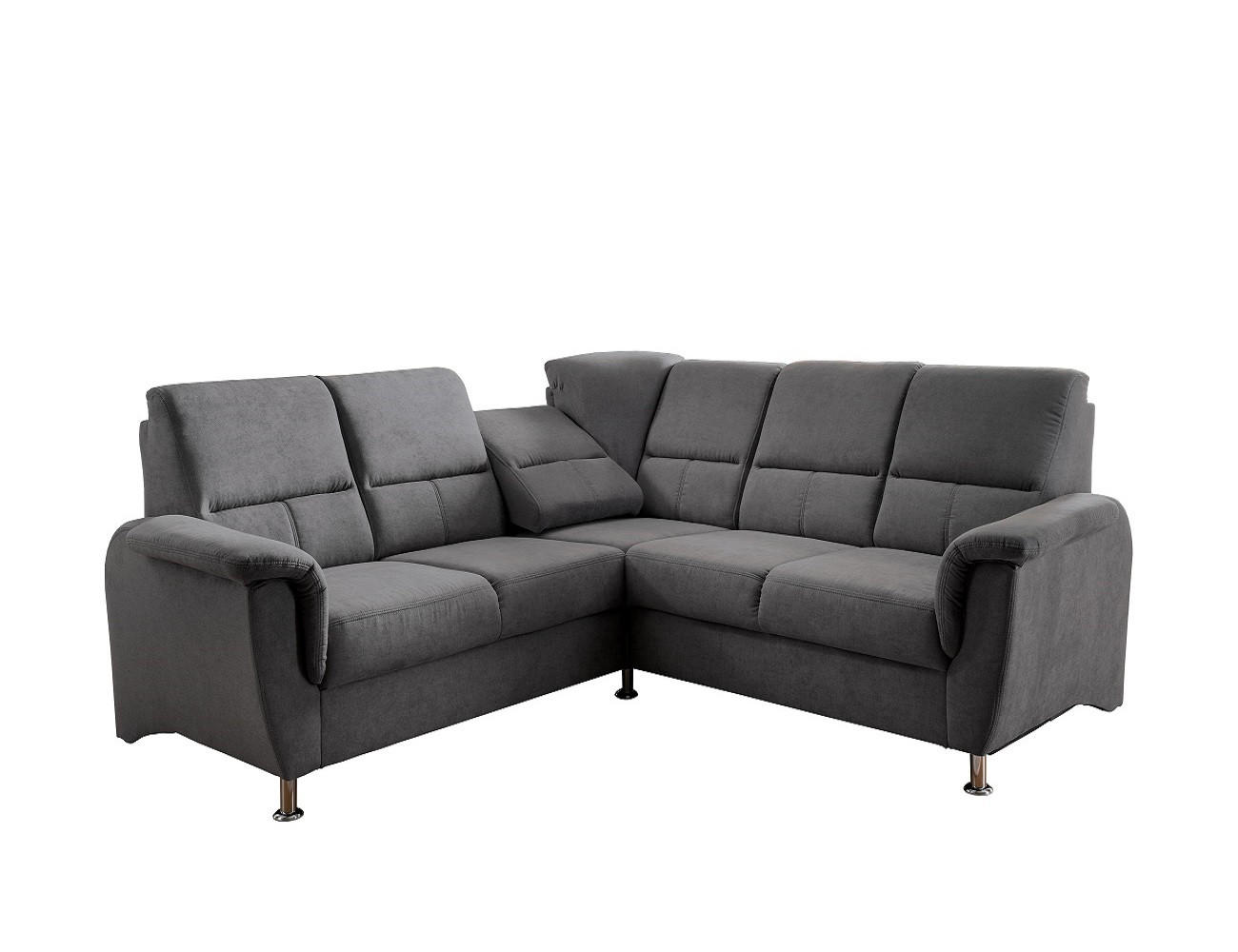 ECKSOFA mit gleichschenkligen Seitenlängen, Federkern - Chromfarben/Dunkelgrau, Textil/Metall (221/221cm) - myHomelando