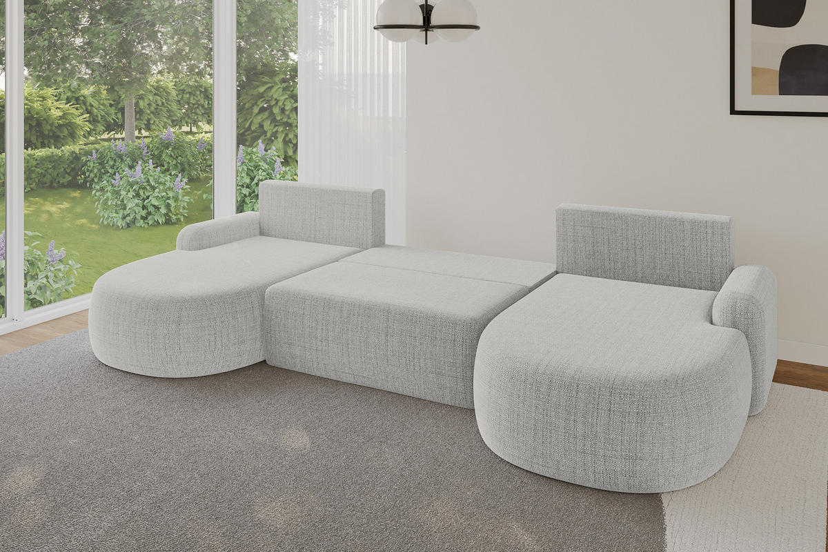 WOHNLANDSCHAFT mit Schlaffunktion und Bettkasten LIRA-U - 335x172x89 Hellgrau - Hellgrau, Holzwerkstoff/Textil (335/89/172cm) - ALTDECOR