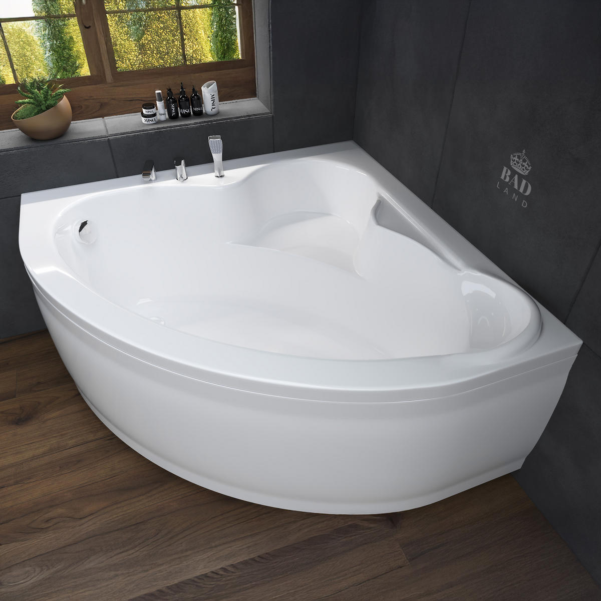 BADEWANNE Eckwanne STANDARD 130/130 mit Schürze Ablauf Füße - Weiß, Kunststoff (130/58.5/130cm) - bad land
