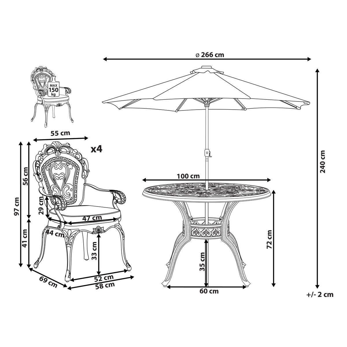 GARTENMÖBEL SET 4-Sitzer mit Sonnenschirm Aluminium dunkelbraun Sapri - Beige/Braun, Metall - Beliani