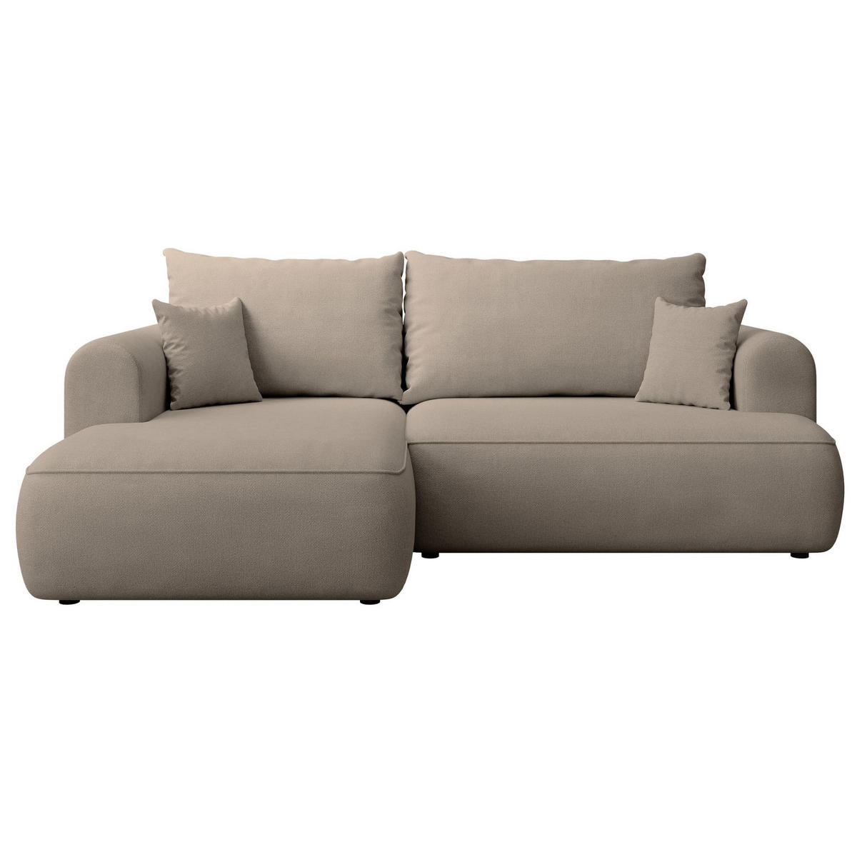 ECKSCHLAFSOFA Ovo Mini Greige Easy-Clean-Chenille-Bezug - Taupe/Schwarz, Kunststoff/Textil (238/156cm) - Selsey