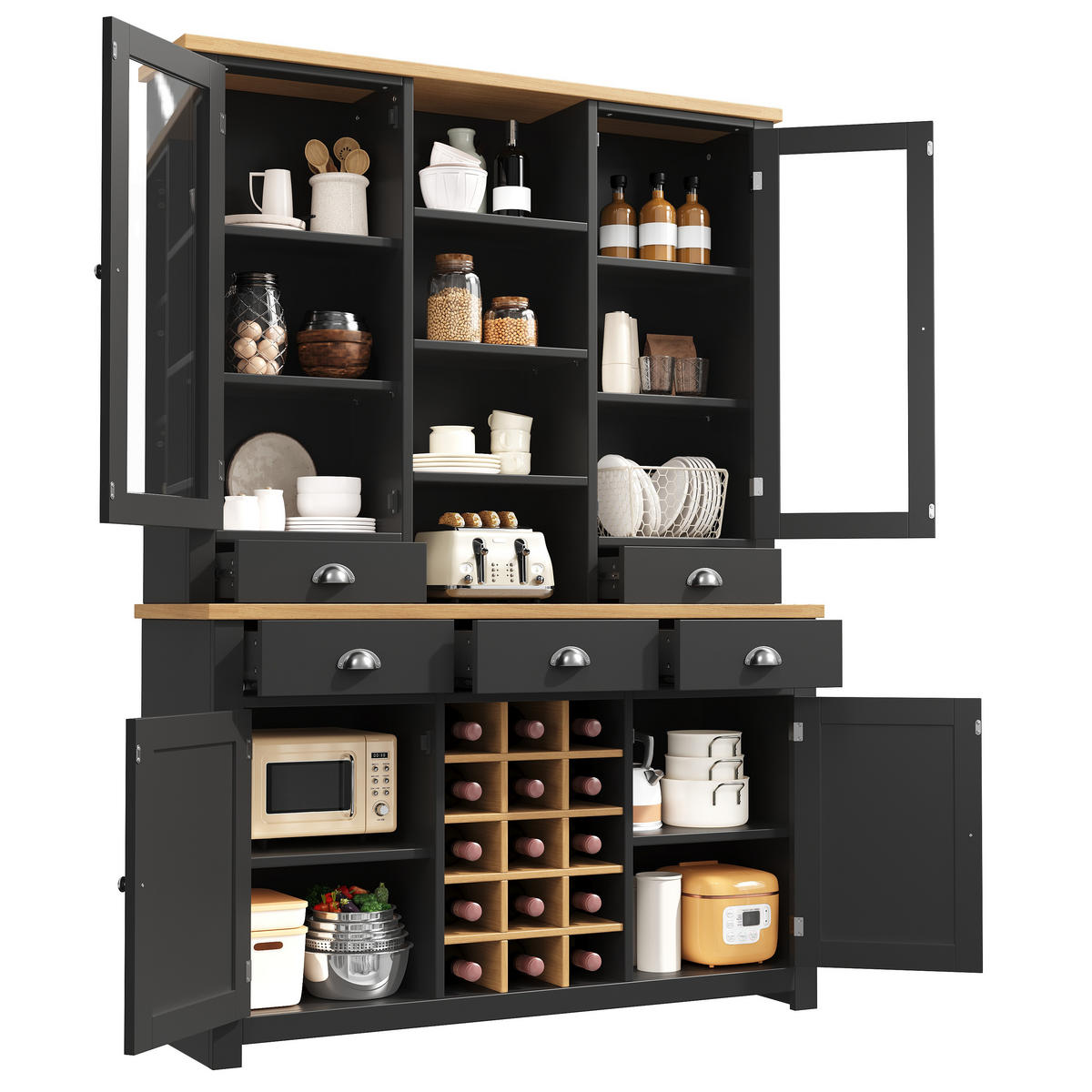 BUFFETSCHRANK Soft-Close Schwarz 120/40/185 cm - Schwarz, Holz (120/185/40cm) - PANGIVO