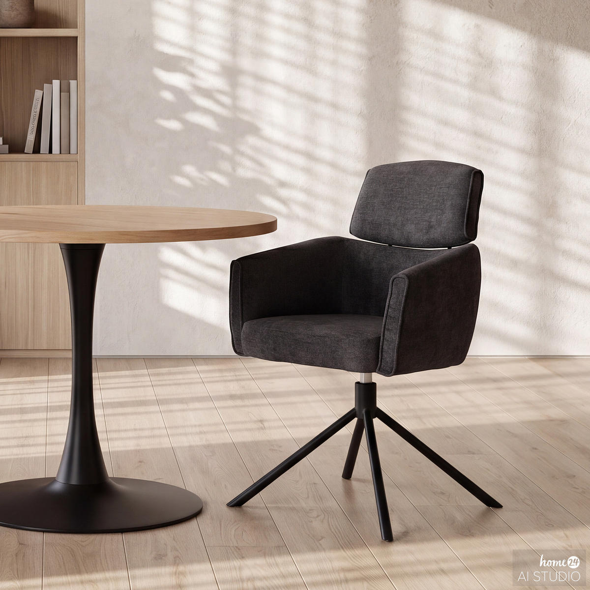 ARMLEHNENSTUHL - Drehbar - Chenille / Eisen - Anthrazit, Textil/Metall (60/92/64cm) - home24