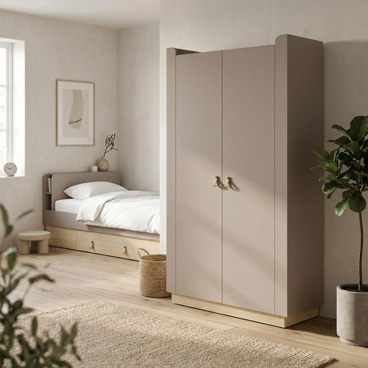 SKŘÍŇ S OTOČNÝMI DVEŘMI Sorella s otočnými dveřmi, 2dveřová, 110 cm, do studentského pokoje, porcini + dub Mavelie - kapučínová/barva dubu, kov/kompozitní dřevo (110/201/52cm) - Beautysofa