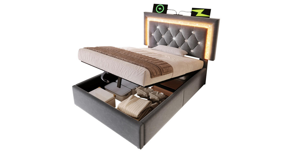 Redom POLSTERBETT 90/200 cm mit LED-Beleuchtung, USB- und Type-C ...