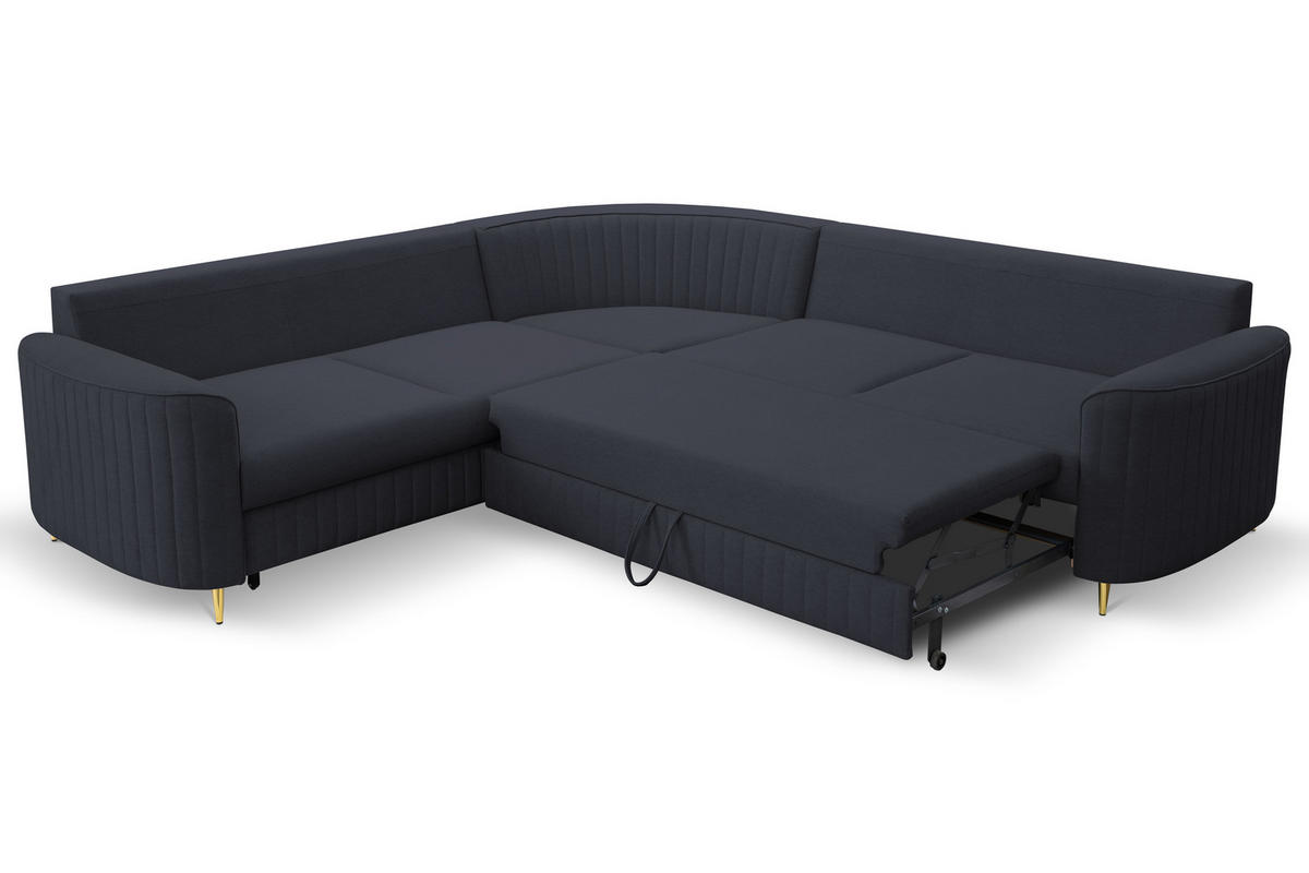 ECKSOFA LAREN, modernes Schlafsofa mit Stauraum, Plastikfüße, L-förmig, lose Rückenkissen freistehend, LINKS 251x252x85 cm Dark blue - Dunkelblau, Holz/Textil (251/252cm) - DomoHome