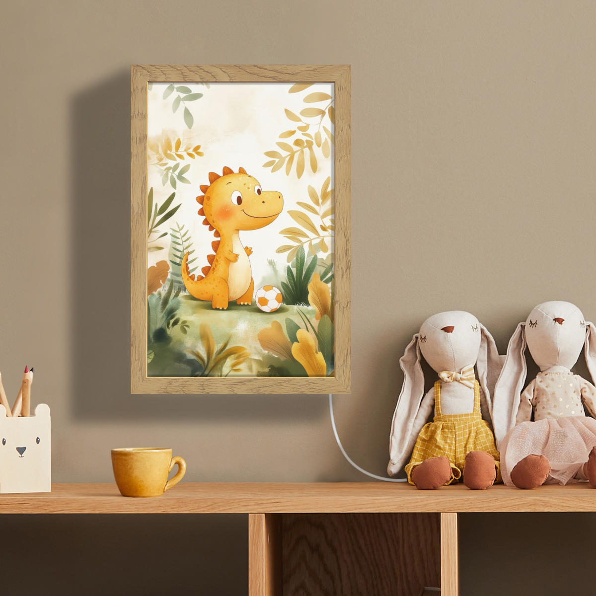 NÁSTĚNNÁ LAMPA Dino - Fotbal - Orange 20x30 cm - béžová, kompozitní dřevo (20/30/8cm) - OnlyWow