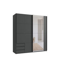 SCHWEBETÜRENSCHRANK 2-türig B179/H198/T65 cm, Kleiderschrank in Grafit mit sichtbaren Schubkästen & Spiegel / 22707 - Schwarz/Graphitfarben, Holz/Holzwerkstoff (179/198/65cm) - luma-home