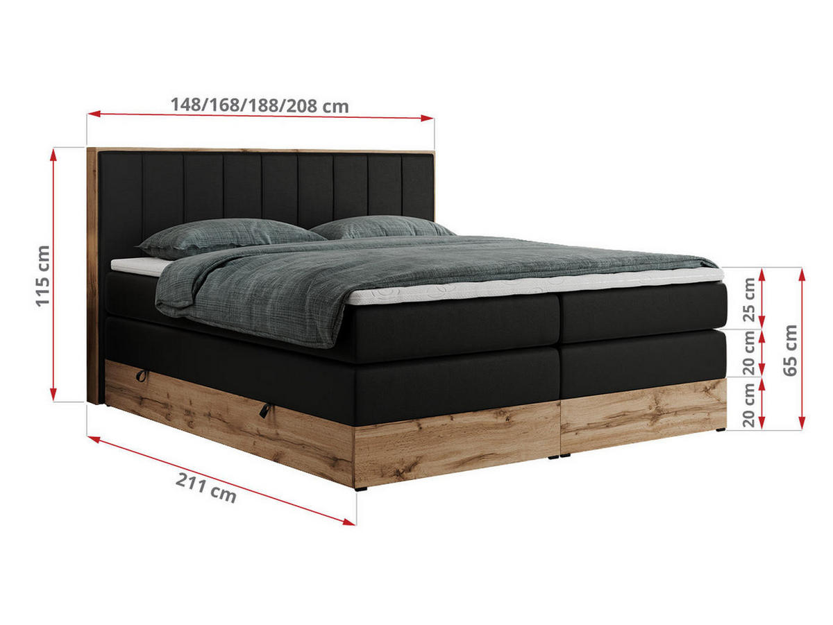 BOXSPRINGBETT BELLISSIMO KING 180/200 Schwarz Kunstleder - H3 - Schwarz, Holz/Textil (180/200cm) - MKS