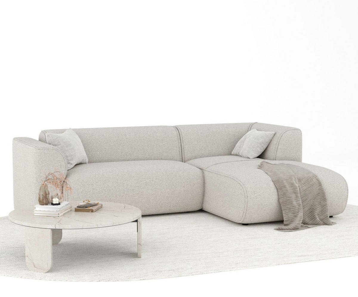 ECKSOFA Melani Beige Webstoff - Rechts Seite - Beige/Schwarz, Holz/Holzwerkstoff (162/256cm) - Maison de Reve